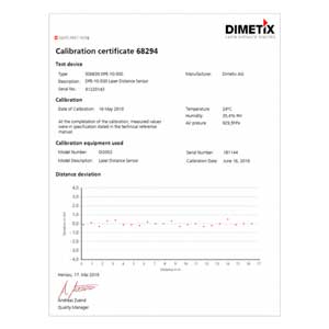 Kalibrierungs-Zertifikat - Laser-Distanzsensor Dimetix D-Serie